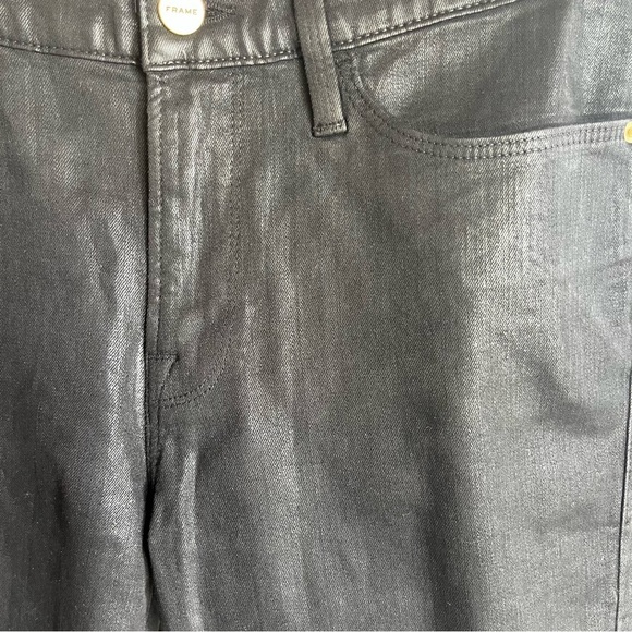 Frame Denim Sleek Shiny Le Skinny de Jeanne Black Skinny Jeans - Picture 4 of 11